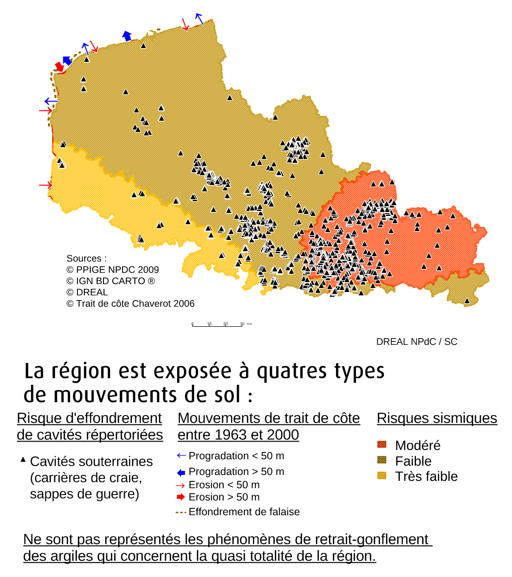 40. La région est exposée à quatre types de mouvements de sol (auxquels s'ajoutent les coulées de boues liées pour partie aux caractéristiques des sols)