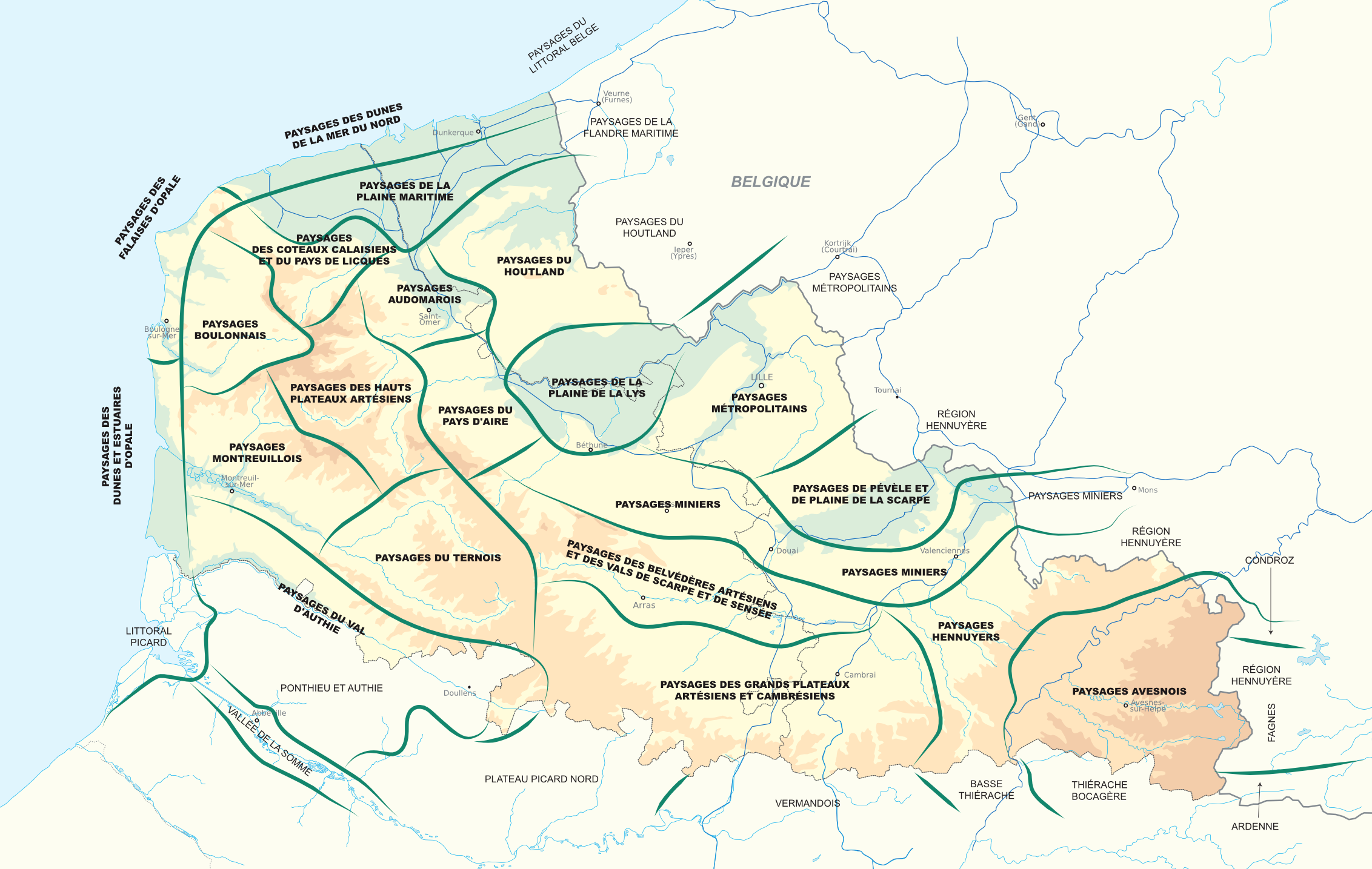 Carte des grands paysages de la région Nord Pas-de-Calais